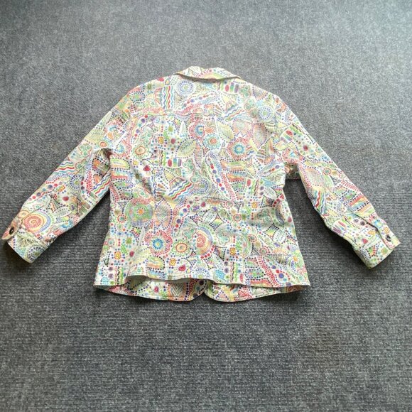 Ruby Rd Jacket Womens 12 Vibrant Multicolor Flora Geometric Jean Denim Coat Boho - Picture 7 of 13